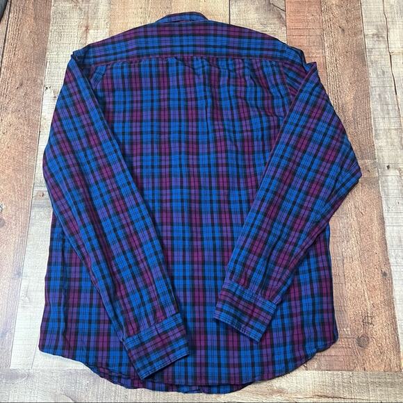 J. Crew Factory | 100% Cotton Blue Magenta Plaid Button Down Shirt Sz L Slim - Picture 3 of 3